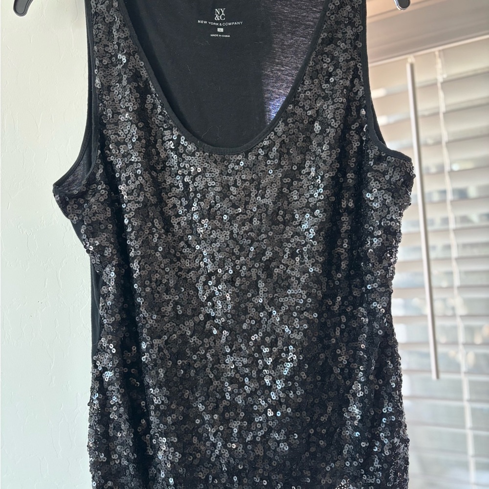 New York & Company Black Sequin Tank Top